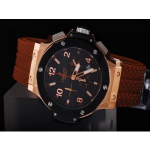 Hublot Horloge Geneve Automatic Movement Rose Gouden Kast en Markking Met Zwarte Wijzerplaat