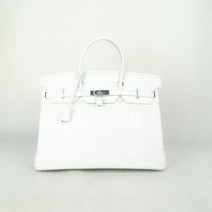 Hermes Birkin 40 Bag Crocodile Veins White Silver