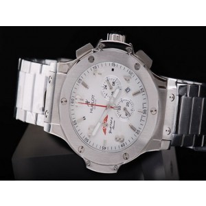 Hublot Horloge Automatic Movement White Bezel Met Witte Wijzerplaat en ssband Strap