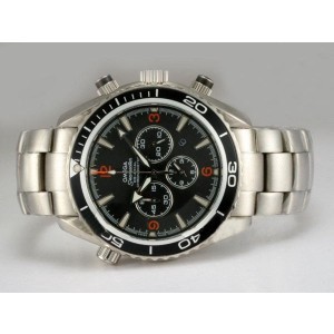 Omega Seamaster Horloge Planet Ocean Werkende Chronograaf Zwarte Wijzerplaat En Bezel hetzelfde chassis als 7750-Hoge Kwaliteit