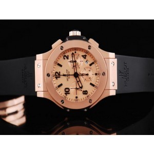 Hublot Horloge Big Bang Zwitserse Valjoux 7751 automatisch uurwerk Rose Gouden Kast Met Rose Goud Dial en Black Markers-Zwart Rubberen Band