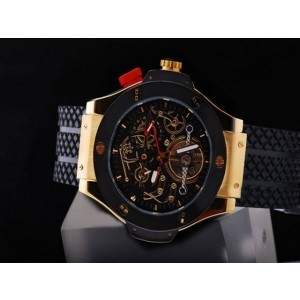 Hublot Horloge Automatisch Uurwerk Gouden Kast Met Zwarte Wijzerplaat met Zwarte Bezel